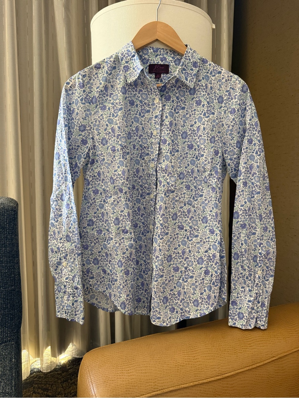 J Crew Blue Floral Liberty Fabric Long-Sleeve button down Shirt size 8